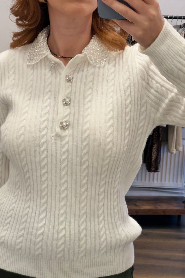 Pearl Collared Cable Knit