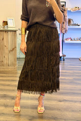 Fringed Tiered Midi Skirt