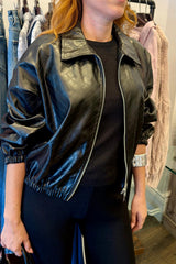 Faux Leather Retro Style Bomber Jacket