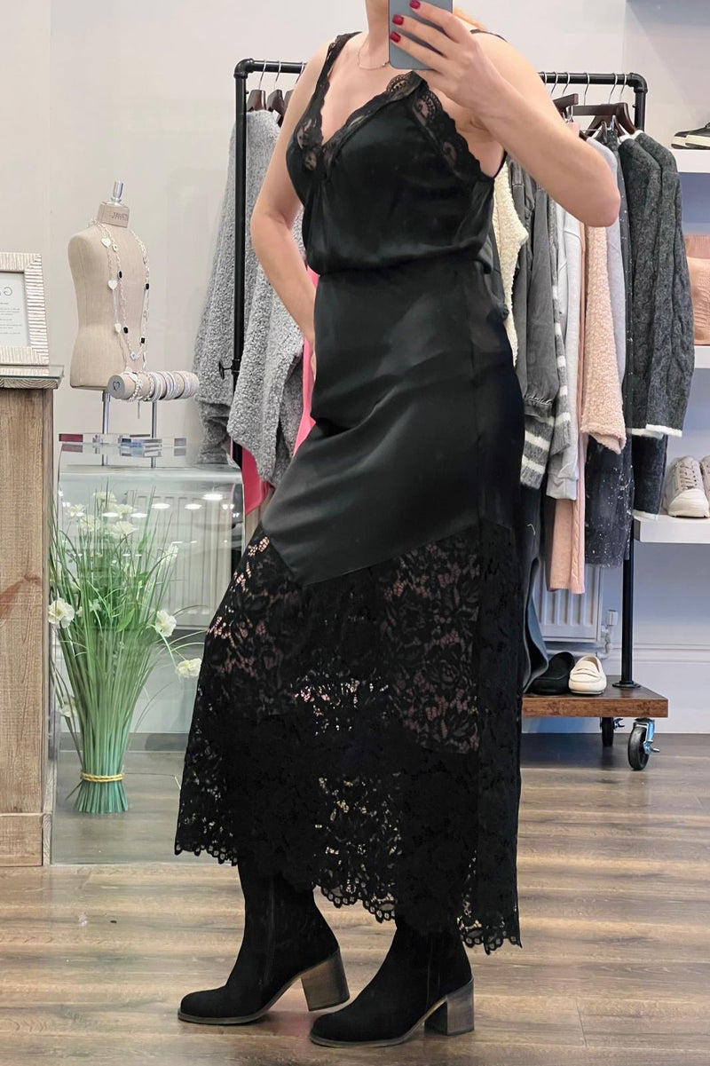 Satin Lace Maxi Skirt