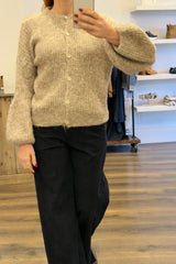 Ribbed Ballon Sleeve Cardigan