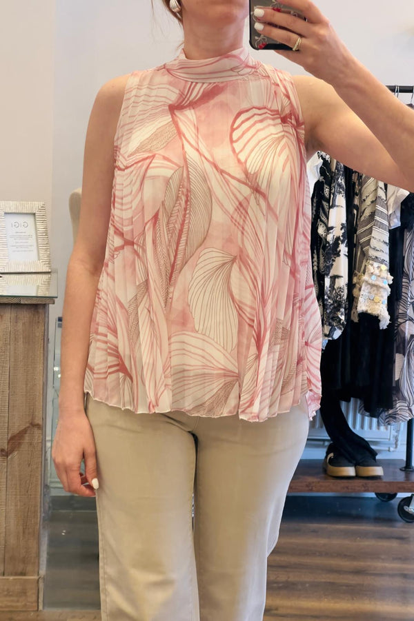 Leaf Print Pleated Top