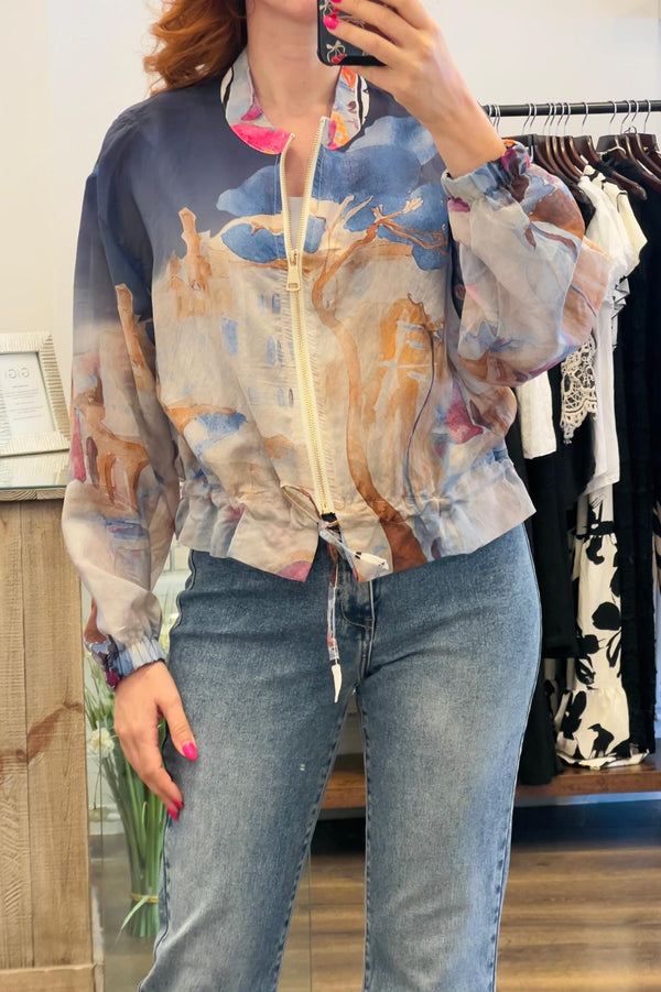 Sheer Print Bomber Jacket