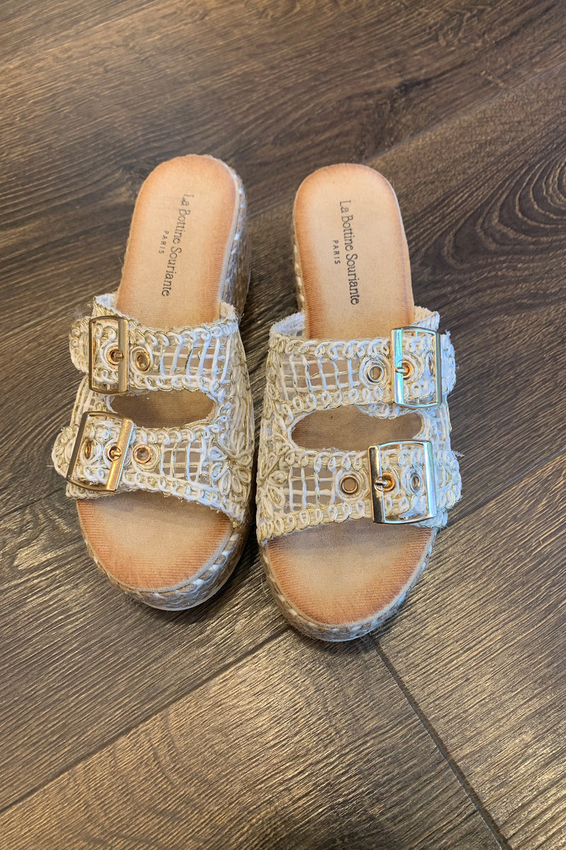 Lace Double Buckle Wedge