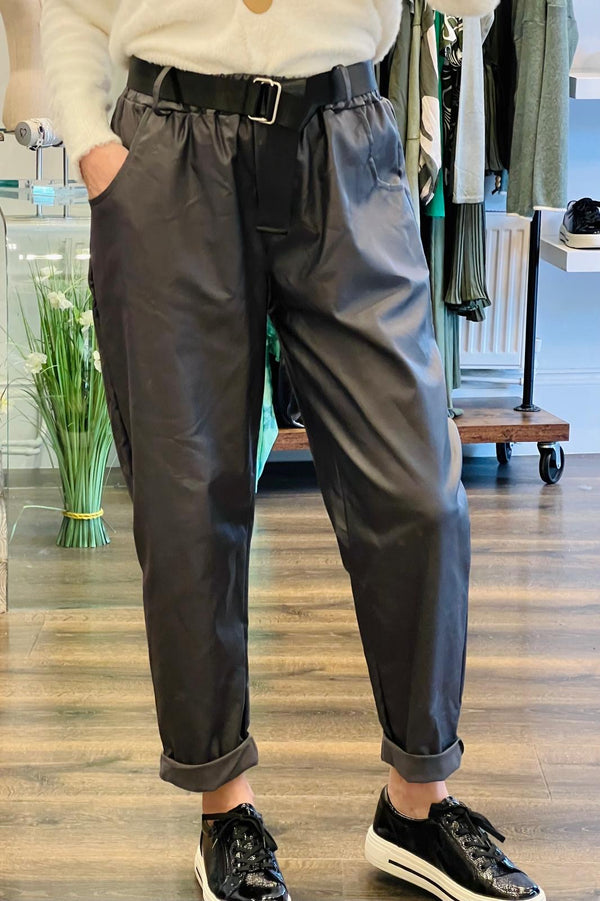 Leather Look Belted Trousers