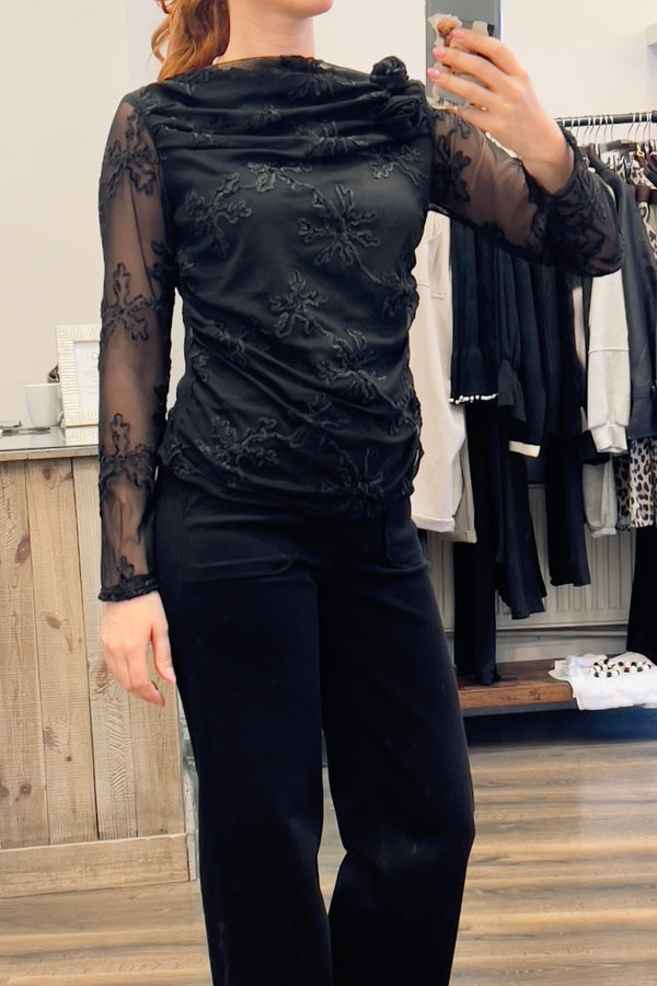 Floral Sheer Mesh  Blouse