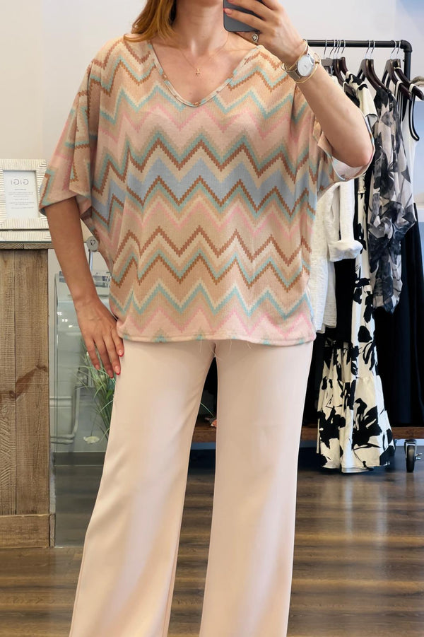 Zigzag Print Tye Back Top