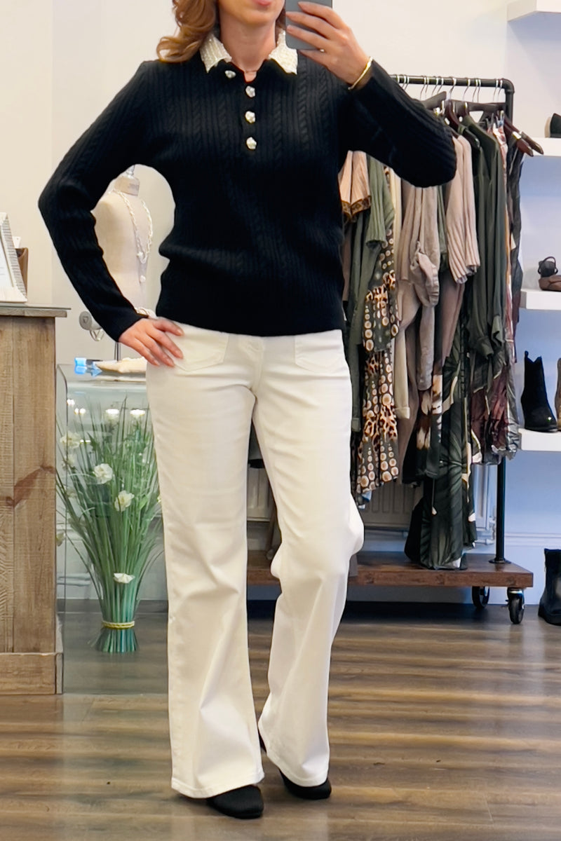Pearl Collared Cable Knit