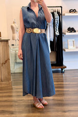 Denim V-Neck A-Line Dress