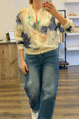 Floral Sheer Bomber Jacket