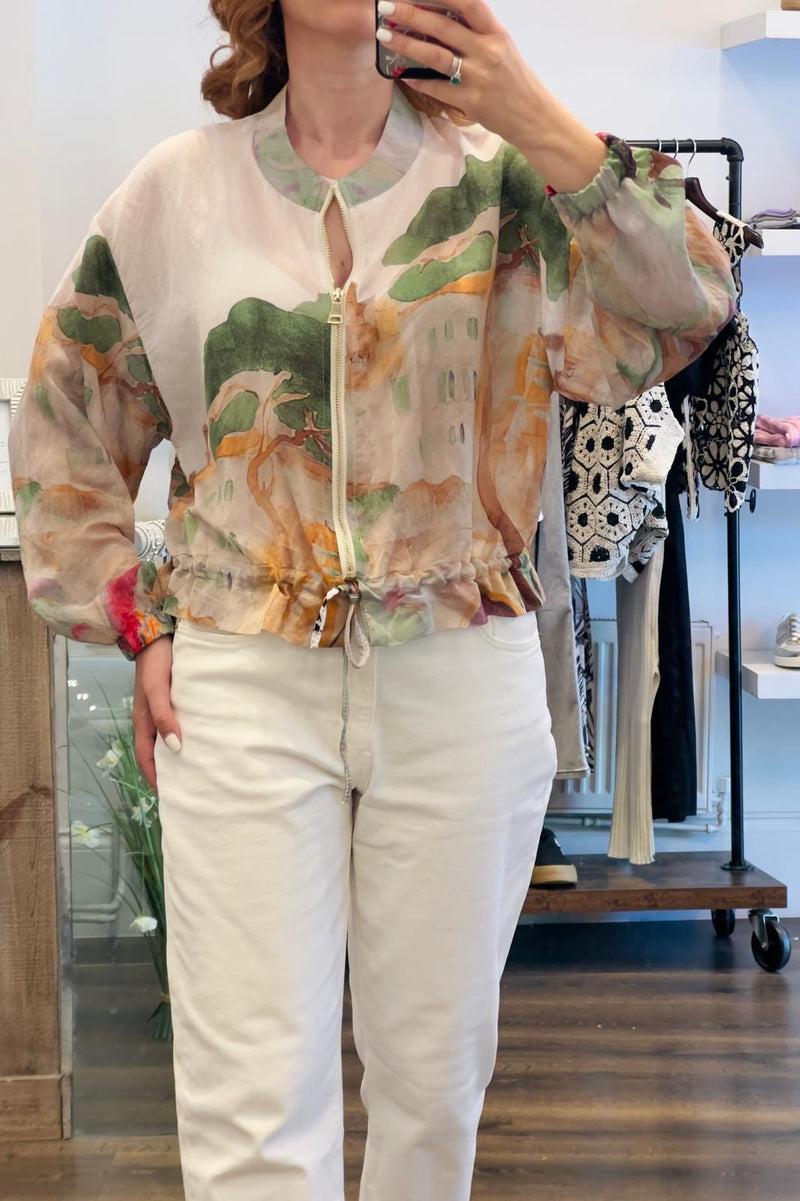 Sheer Print Bomber Jacket