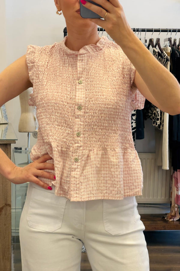 Gingham Shirred Top