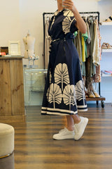 Palm Print Cotton Shirt Dress