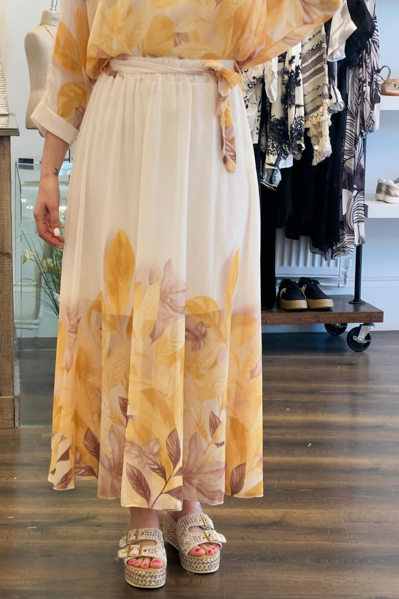 Leaf Print Maxi Skirt