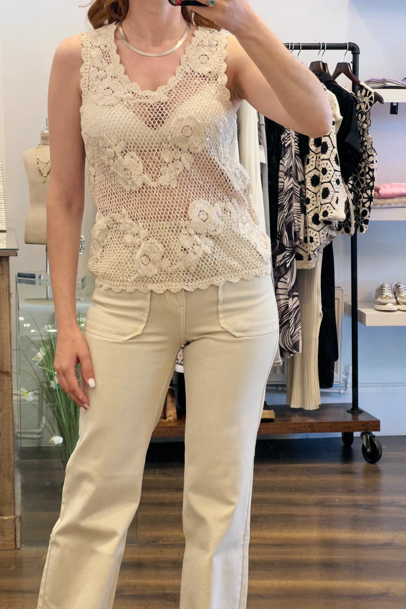 Sleeveless Crochet Sequin Top