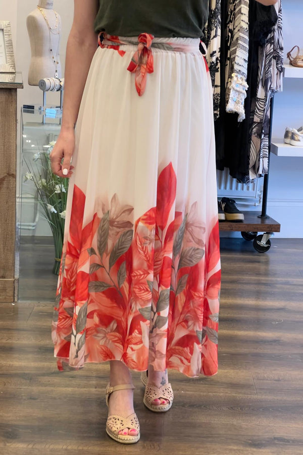 Leaf Print Maxi Skirt