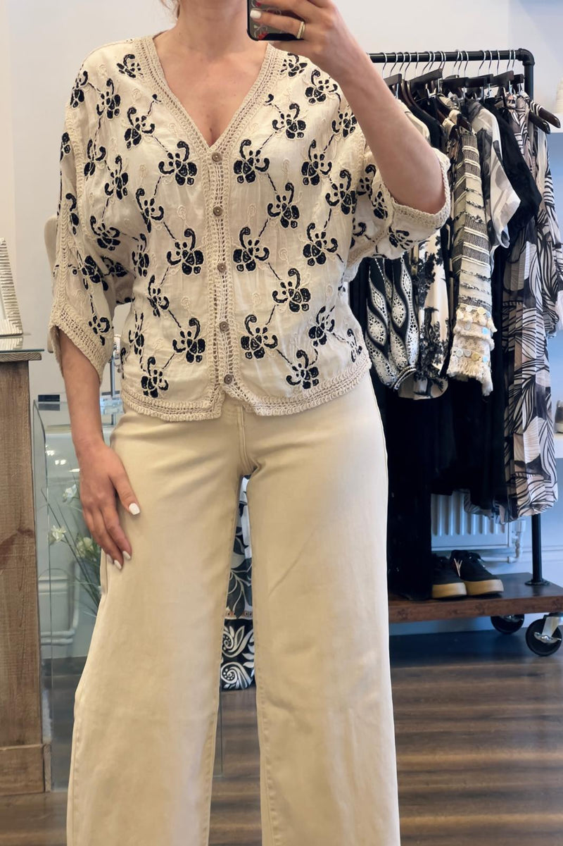 Crochet Trim Button Top