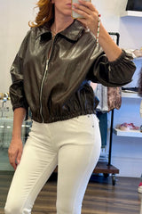 Faux Leather Retro Style Bomber Jacket