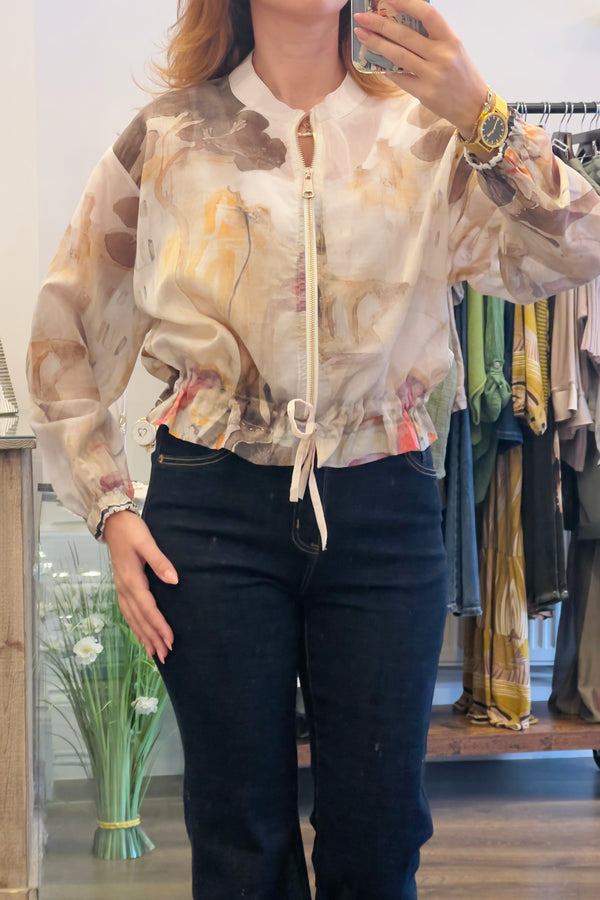 Sheer Print Bomber Jacket