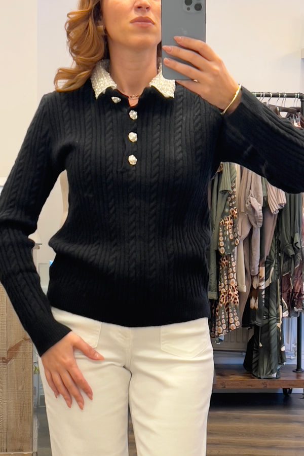 Pearl Collared Cable Knit