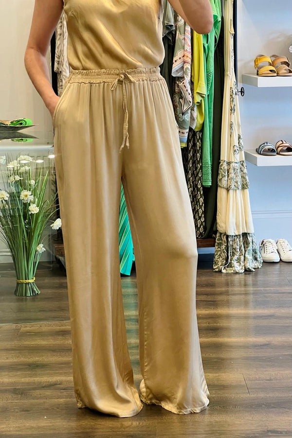 Satin Pocket Wide Leg Trousers