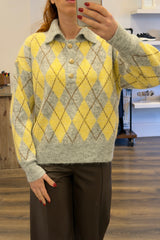 Button Neck Argyle Knitwear