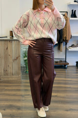 Button Neck Argyle Knitwear