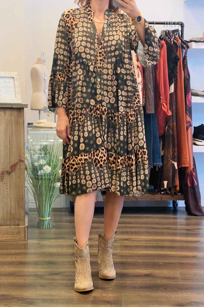 Flute Sleeve Midi Dress