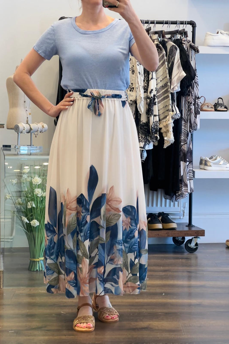 Leaf Print Maxi Skirt