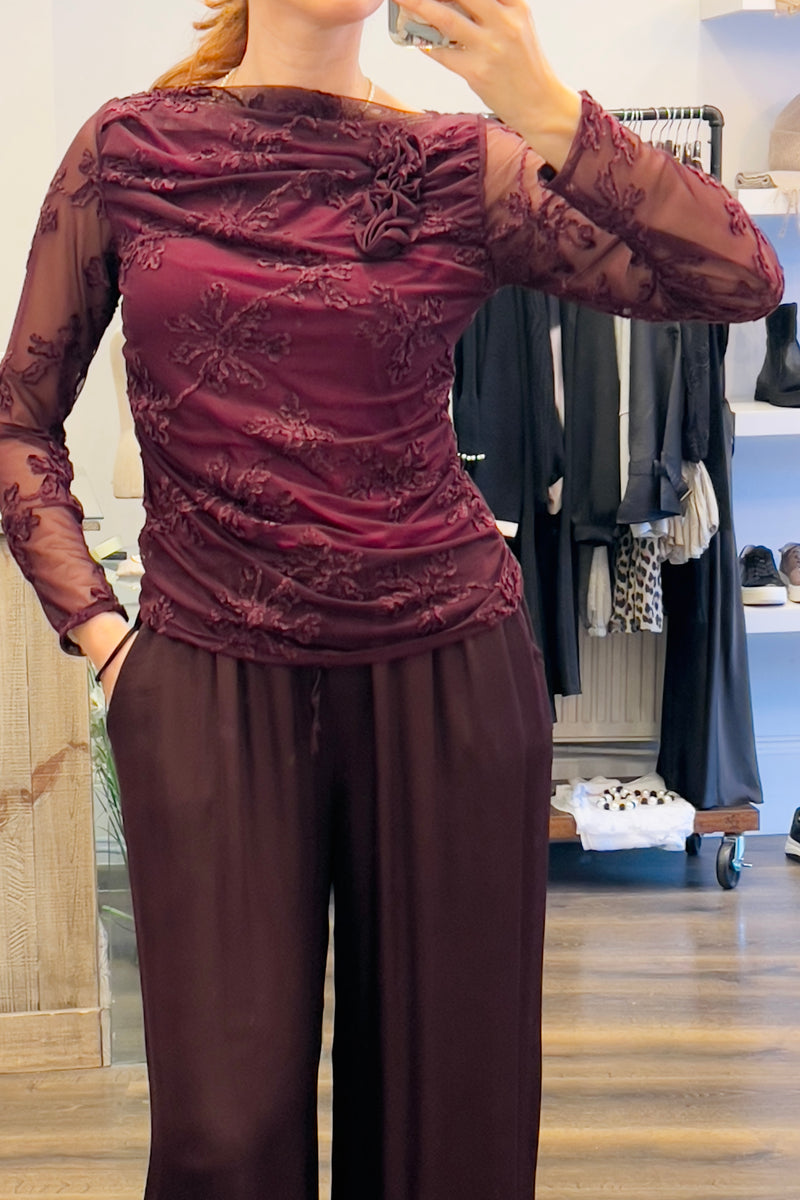 Floral Sheer Mesh  Blouse
