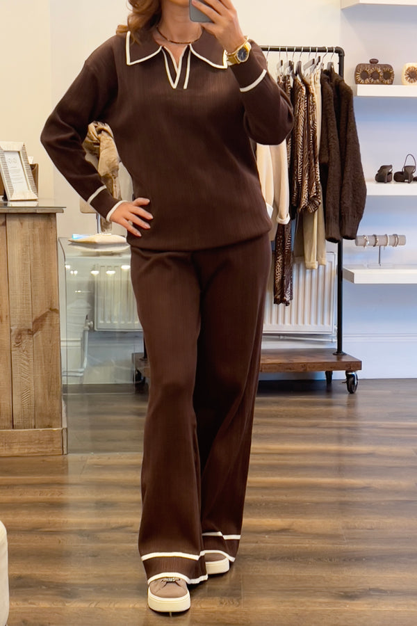 Collared Ribbed Loungewear Set