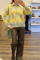 Button Neck Argyle Knitwear