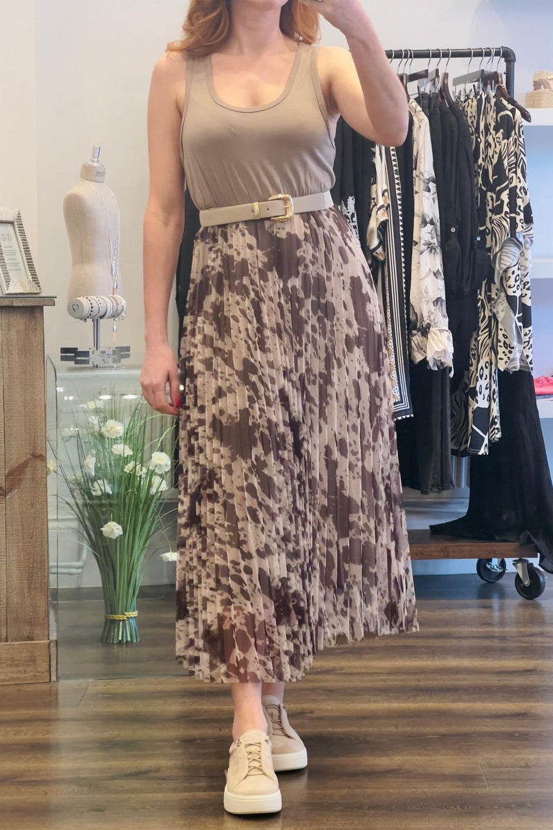 2-in-1 Printed Pleated Maxi Dress