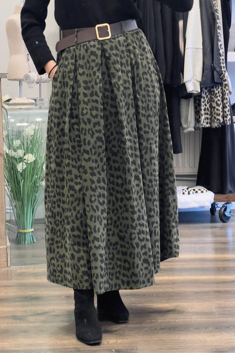 Leopard Corduroy Skirt