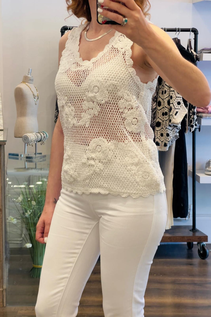 Sleeveless Crochet Sequin Top