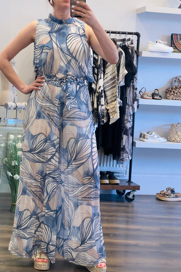 Leaf Print Pleated Top
