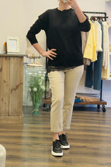 Lace Trim Crew Neck Knit