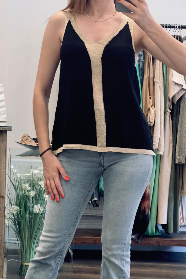 Shimmer Trim V Neck Vest Top