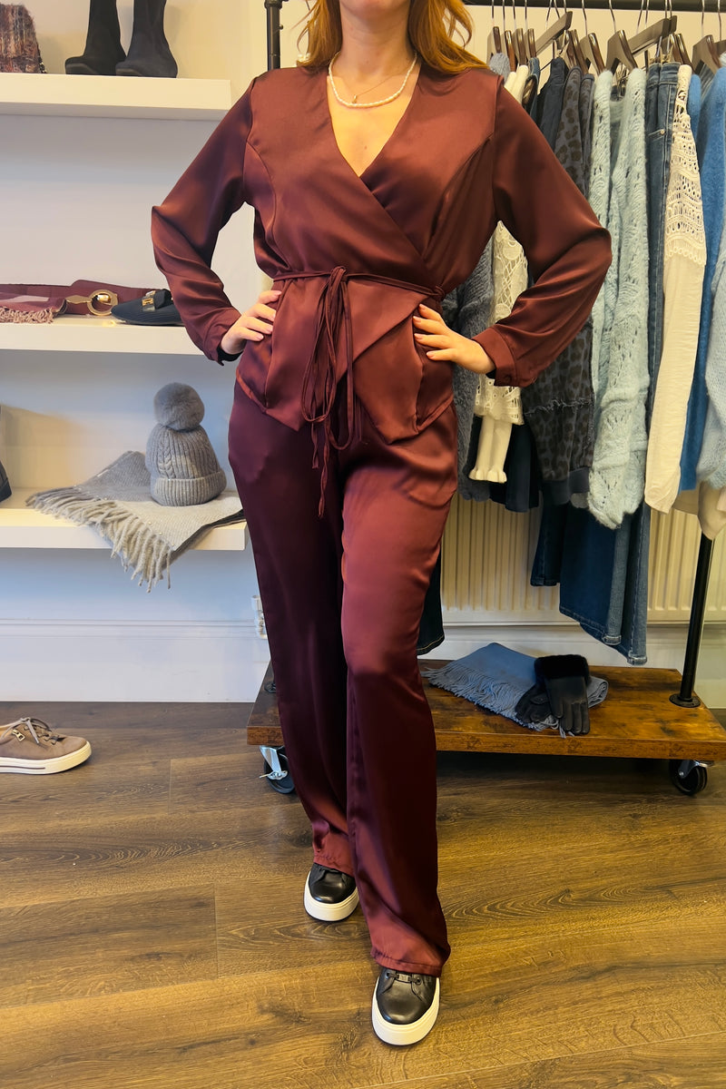 Satin Wrap Trousers Set