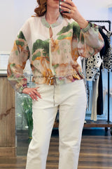 Sheer Print Bomber Jacket