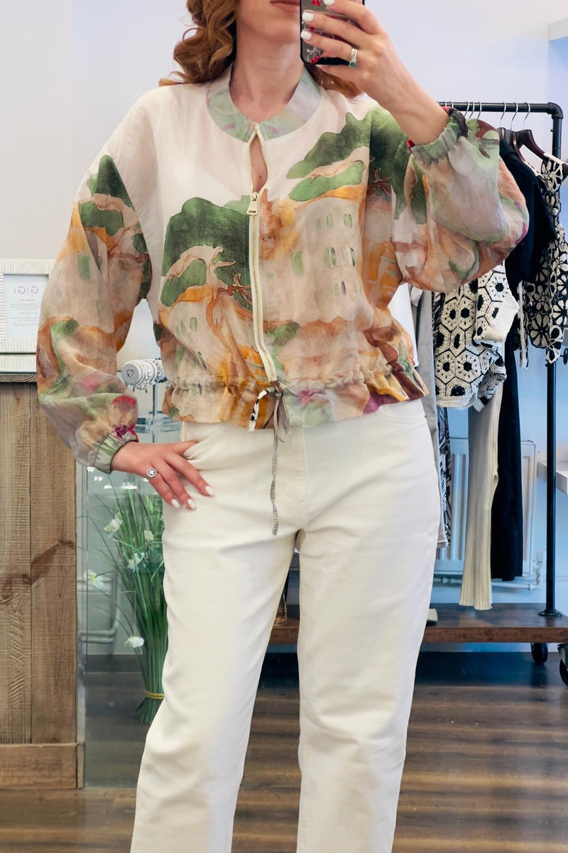 Sheer Print Bomber Jacket