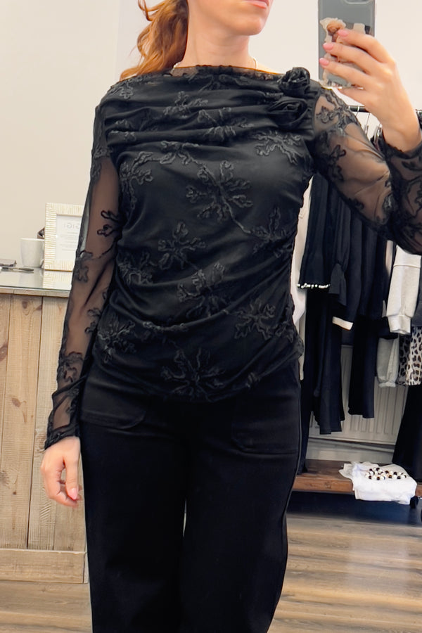 Floral Sheer Mesh  Blouse