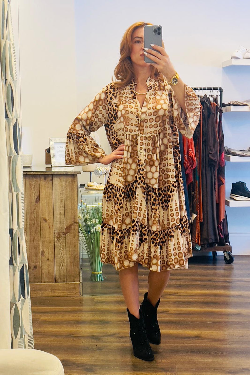 Flute Sleeve Midi Dress