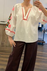 Floral Embroidered V-Neck Blouse