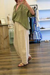 Linen Barrel Zip Trousers