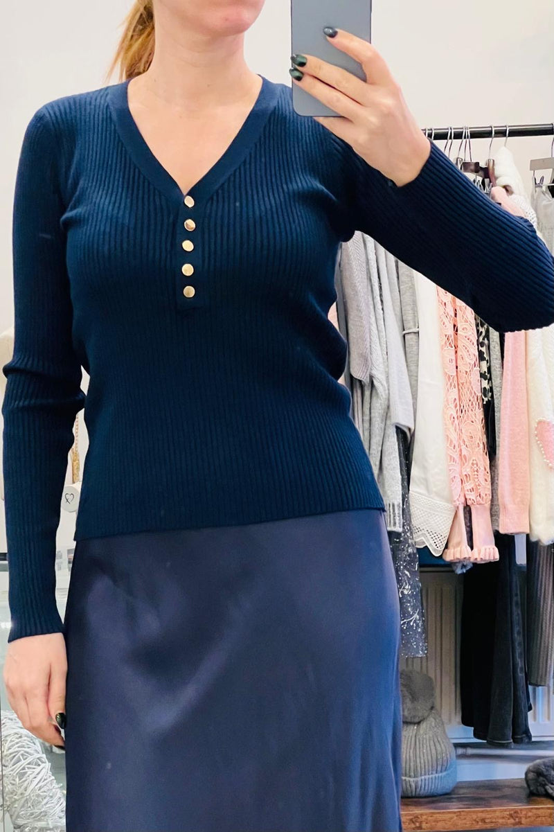 V Neckline Ribbed Knit