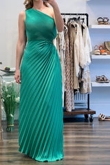 One Shoulder Pleated Maxi Dress