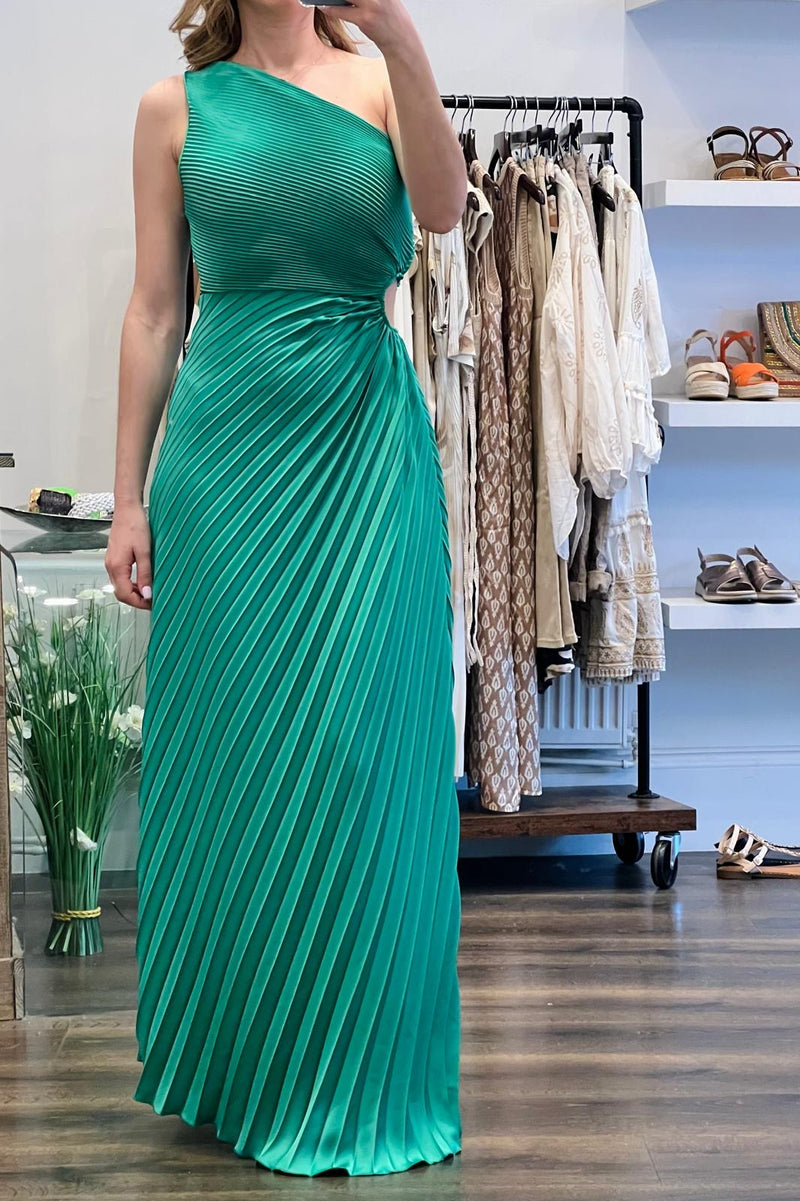 One Shoulder Pleated Maxi Dress