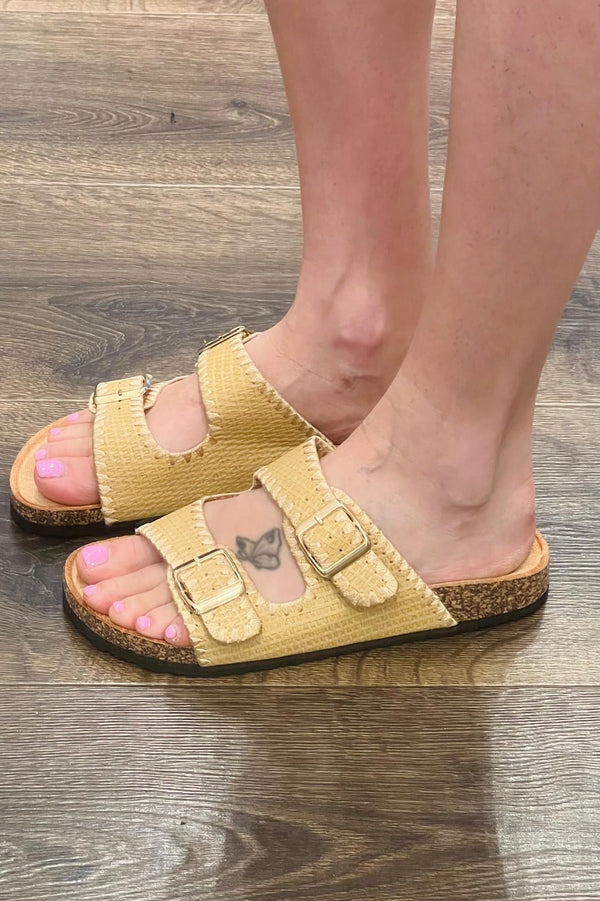 Double Buckle Raffia Sandal