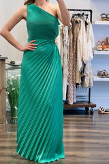 One Shoulder Pleated Maxi Dress